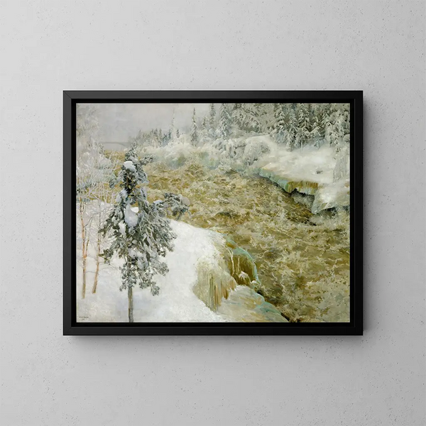Chutes d'Imatra under snow in winter - Akseli Gallen-Kallela — framed artwork on a wall