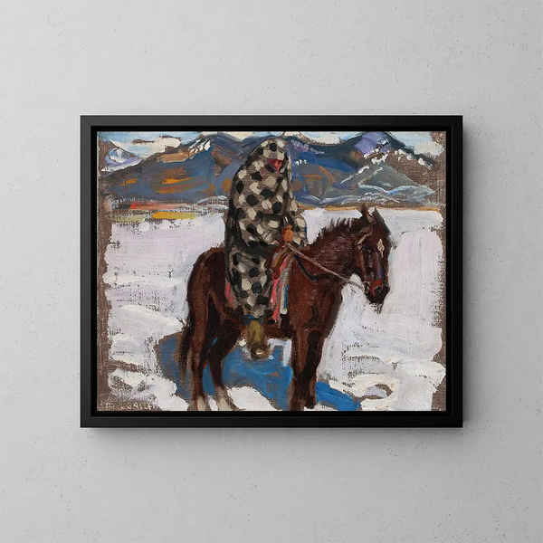 Indian painting of a horse in the snow - Akseli Gallen-Kallela — framed artwork on a wall