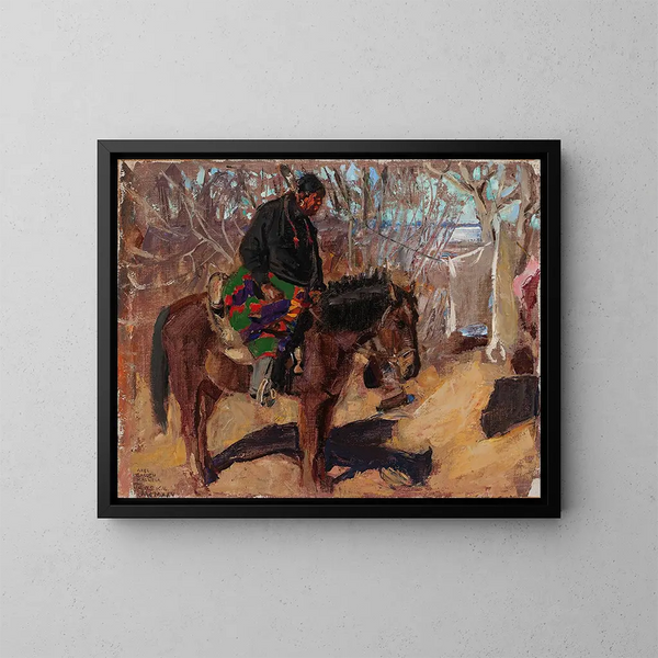 Indian Painting on Horseback - Akseli Gallen-Kallela — framed artwork on a wall