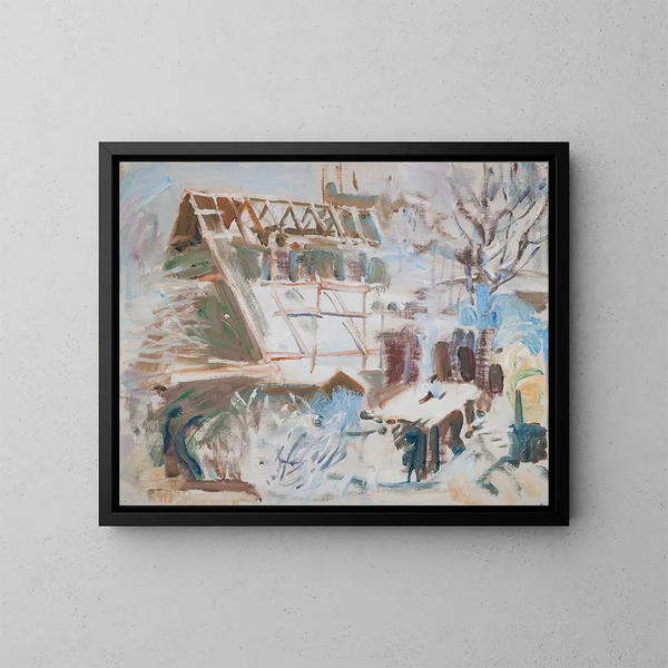 Atelier Tarvaspää in aanbouw - Akseli Gallen-Kallela — ingelijst kunstwerk aan de muur