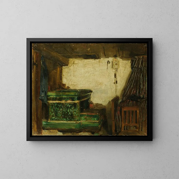 Hoek van een kamer met een tegelkachel - Albert Anker — ingelijst kunstwerk aan de muur