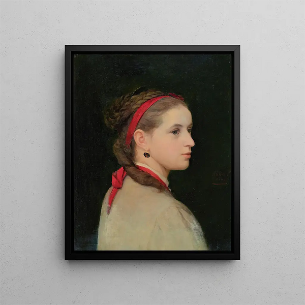 Meisje met een rood haarlint - Albert Anker — ingelijst kunstwerk aan de muur