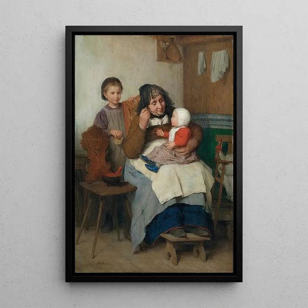 Grootmoeder die haar kleinkind soep serveert - Albert Anker — ingelijst kunstwerk aan de muur