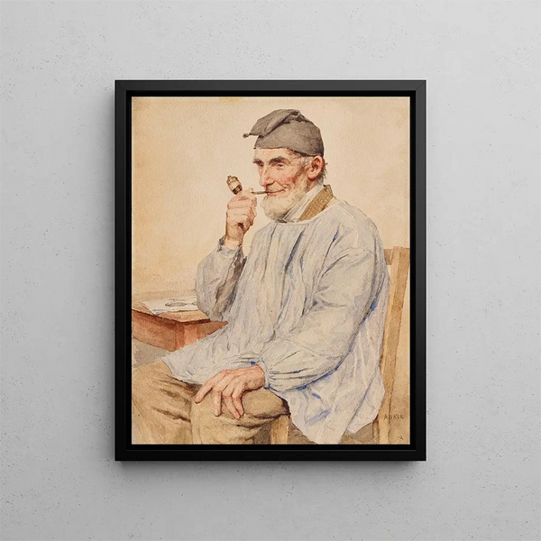 Boerderijschilderij zittend met een pijp - Albert Anker — ingelijst kunstwerk aan de muur