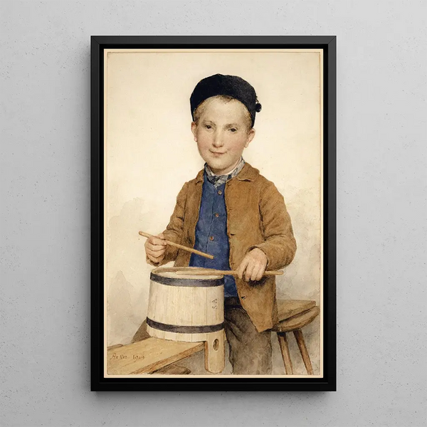 Jongen met trommel - Albert Anker — ingelijst kunstwerk aan de muur