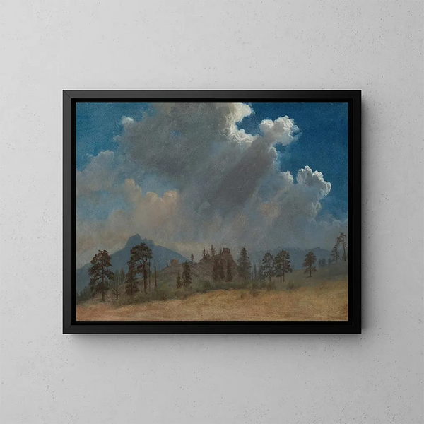 dennenboom en onweerswolken - Albert Bierstadt — ingelijst kunstwerk aan de muur