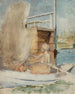 Een vrouw in een boot aan de kade - Albert Edelfelt — weergave van het kunstwerk