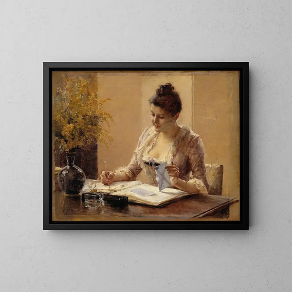 Dame die een brief schrijft - Albert Edelfelt — ingelijst kunstwerk aan de muur