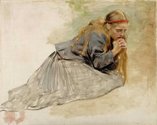 Studie van Maria Magdalena knielend voor Christus en Maria Magdalena - Albert Edelfelt — weergave van het kunstwerk