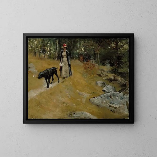op de oever met een hond - Albert Edelfelt — ingelijst kunstwerk aan de muur