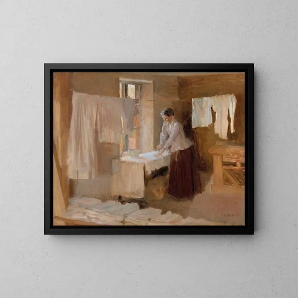 Study of a Woman Ironing for the Laundresses - Albert Edelfelt — framed artwork on a wall