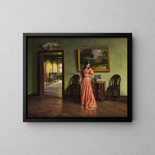 Albert Friedrich Schrder - Junge Dame beim Anlegen einer Perlenkette.webp