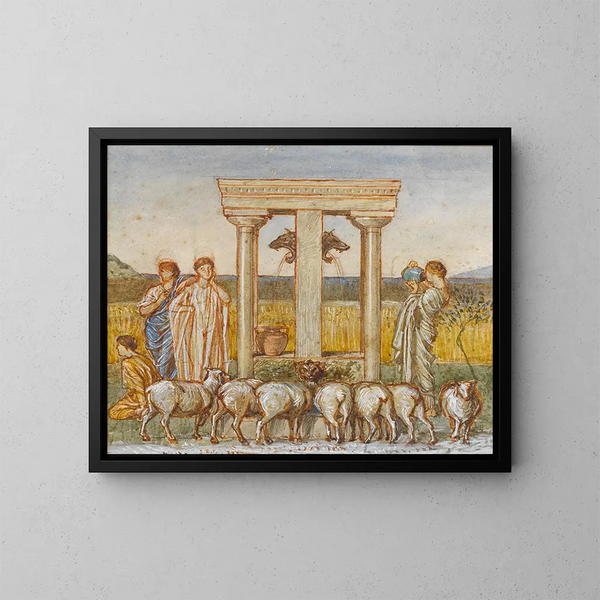 Study for a pastoral scene of shepherds and young girls near a well around 1886 - Albert Joseph Moore — framed artwork on a wall