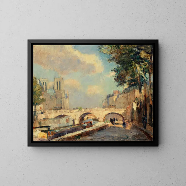 Le pont Saint-Michel et Notre-Dame vus du quai des Grands-Augustins - Albert Lebourg — framed artwork on a wall