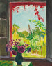 Bloemenmand op een tafel voor het raam in Méricourt - Albert Marquet — weergave van het kunstwerk