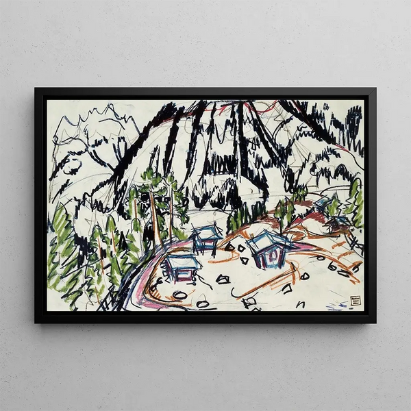 Alpine Chalets Painting Frauenkirch - Albert Müller — framed artwork on a wall
