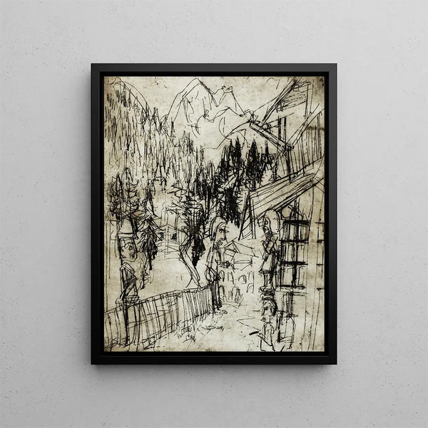 Kirchnerhaus on the Wildboden with view of the Sertig - Albert Müller — framed artwork on a wall