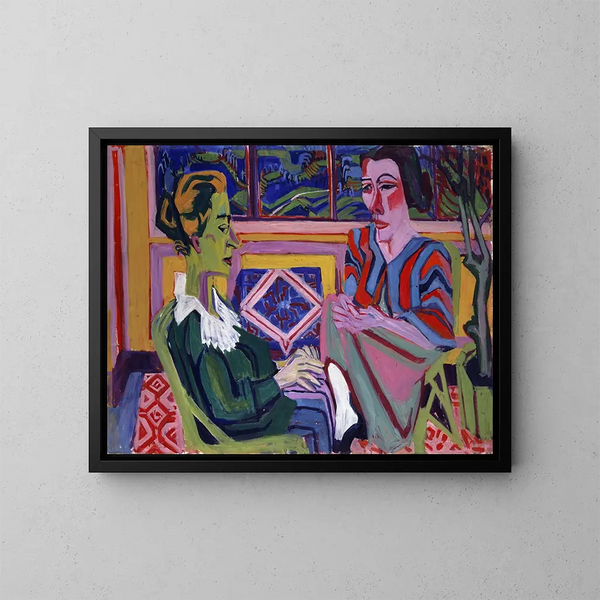Woman and girl - Albert Müller — framed artwork on a wall