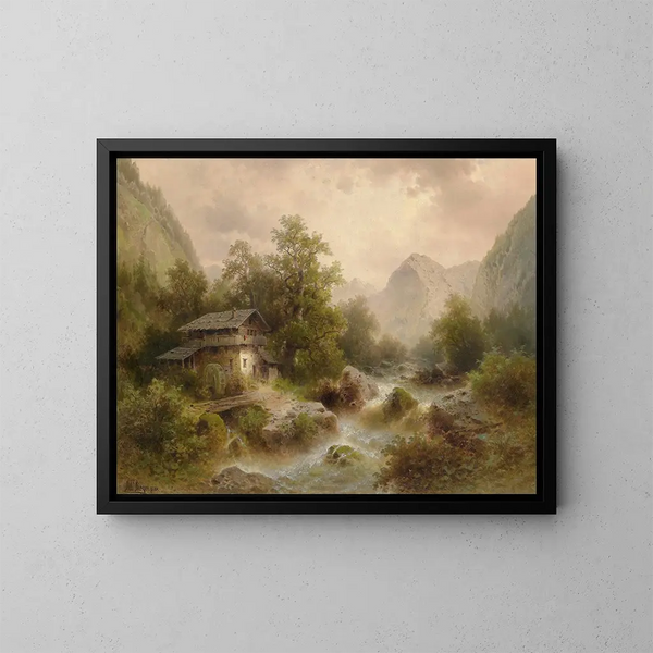 Mill by the Stream - Albert Rieger — framed artwork on a wall