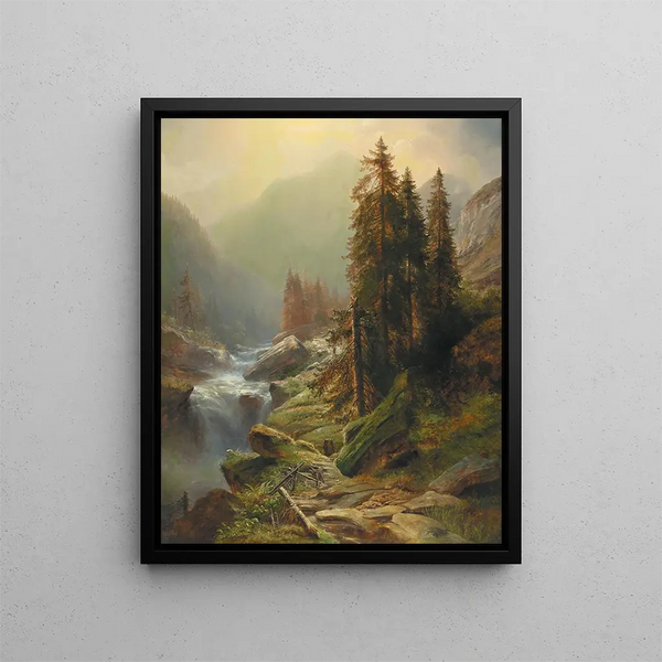 Mountain Landscape Painting - Albert Zimmermann — framed artwork on a wall
