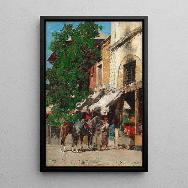 At the Istanbul Market - Alberto Pasini — framed artwork on a wall
