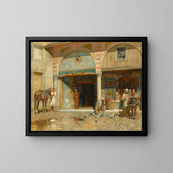 Outside the Mosque - Alberto Pasini — framed artwork on a wall