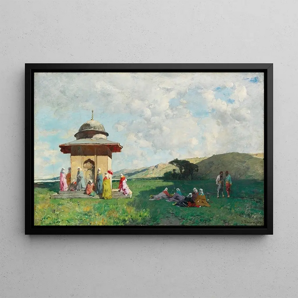 Women of the Turks at a sanctuary - Alberto Pasini — framed artwork on a wall