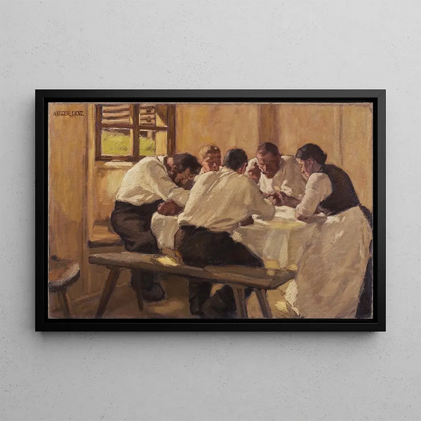 Lunch The Soup Version II - Albin Egger-Lienz — framed artwork on a wall