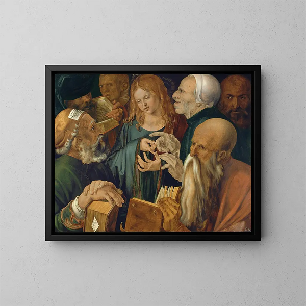 Jesus among the doctors - Albrecht Dürer — framed artwork on a wall