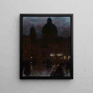 Aleksander Gierymski - Wittelsbacher Platz in Munich at night.webp