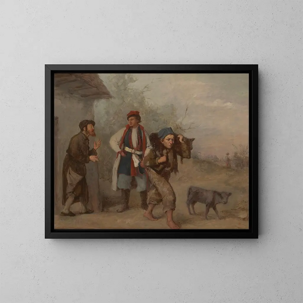 Negotiation around a calf - Aleksander Kotsis — framed artwork on a wall