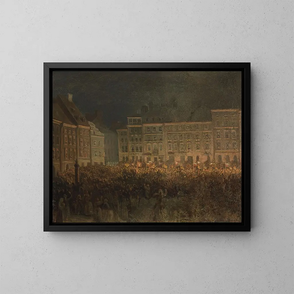 Patriotic manifestation painting on the Old Town square in 1861 - Aleksander Lesser — framed artwork on a wall