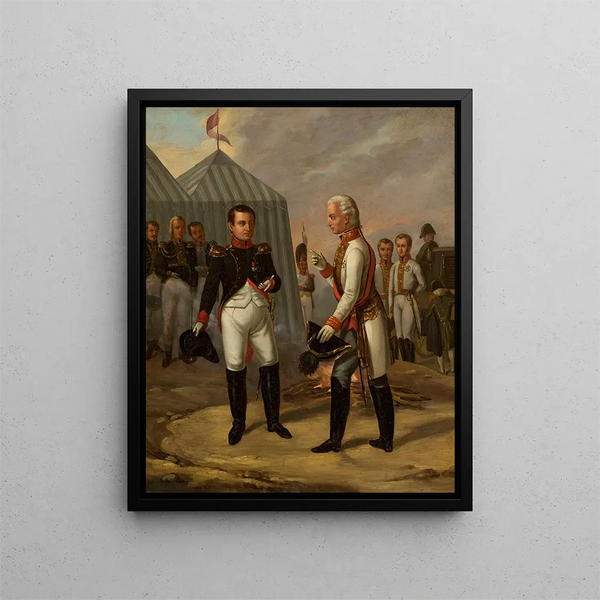 Napoleon and François II after the Battle of Austerlitz - Aleksander Stankiewicz — framed artwork on a wall