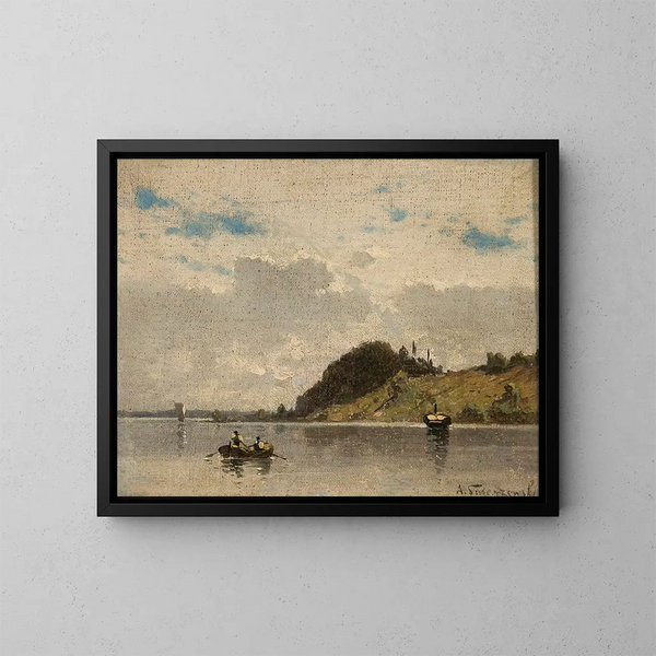 Landscape painting of lake and river - Aleksander Swieszewski — framed artwork on a wall