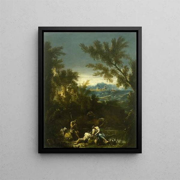 Landscape with Figures - Alessandro Magnasco — framed artwork on a wall