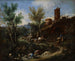 Landschap met zigeuners en wasvrouwen - Alessandro Magnasco — weergave van het kunstwerk