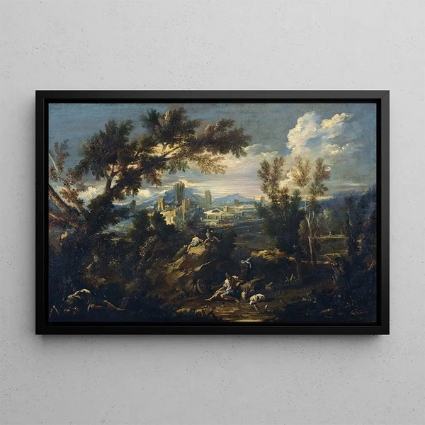 Landschap met herders - Alessandro Magnasco — ingelijst kunstwerk aan de muur