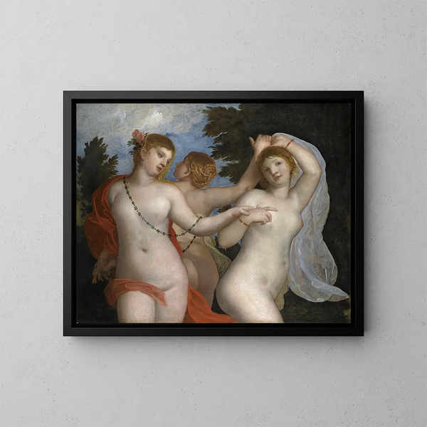 Les Trois Grâces - Alessandro Varotari — framed artwork on a wall