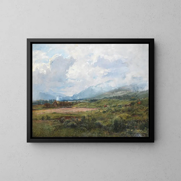 Een landschap van de Hooglanden met een boerderij - Alexander Fraser de Jonge — ingelijst kunstwerk aan de muur