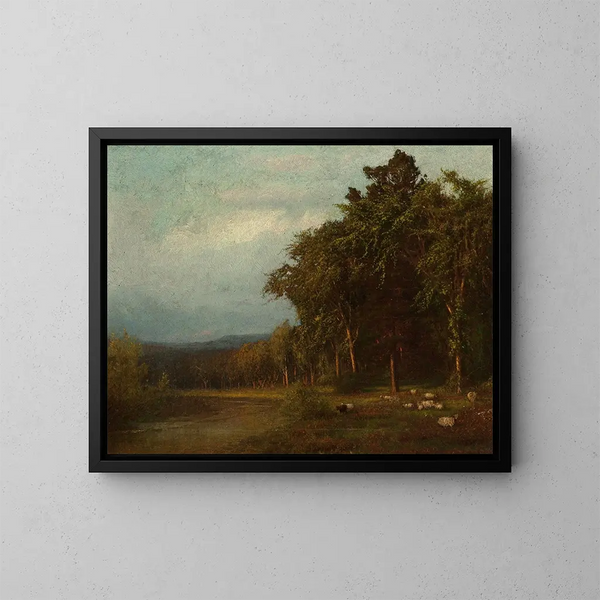 Bétail paissant en fin d'après-midi - Alexander Helwig Wyant — framed artwork on a wall