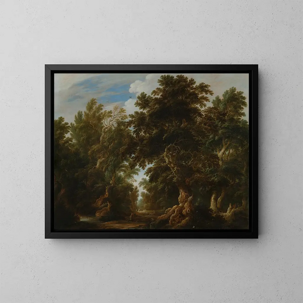 Landscape with a Deer Hunt - Alexander Keirincx — framed artwork on a wall