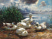 Eenden op het Chiemsee-meer tijdens een opkomende storm - Alexander Koester — weergave van het kunstwerk