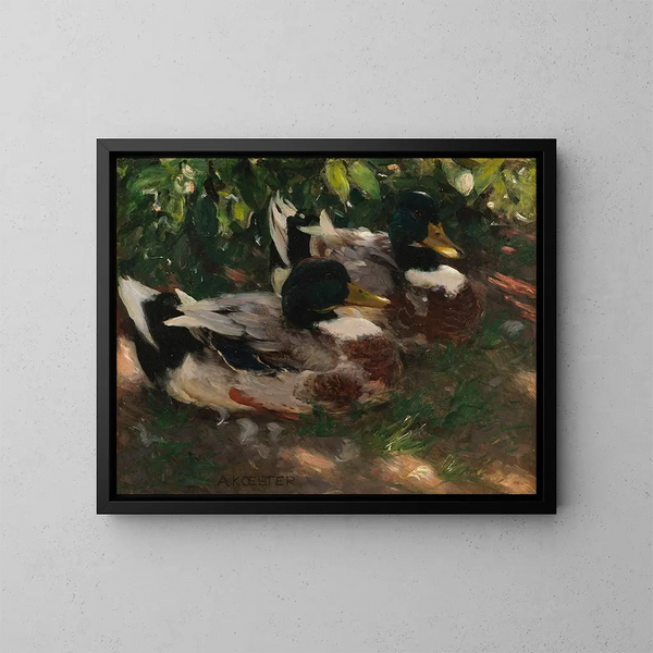 Two ducks on the water - Alexander Koester — framed artwork on a wall