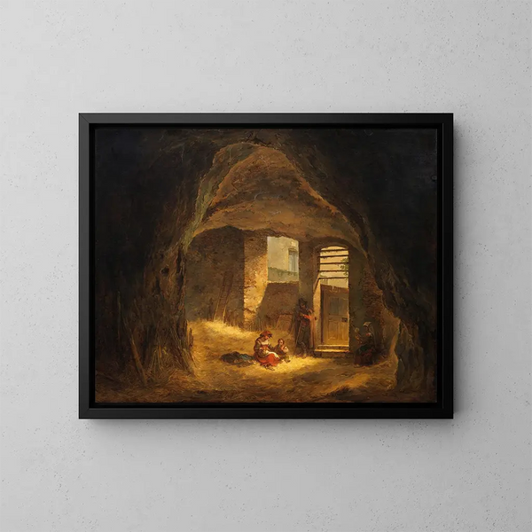Italian peasant painting in an ancient cave in the Tarpeian rock - Alexander Laurus — framed artwork on a wall
