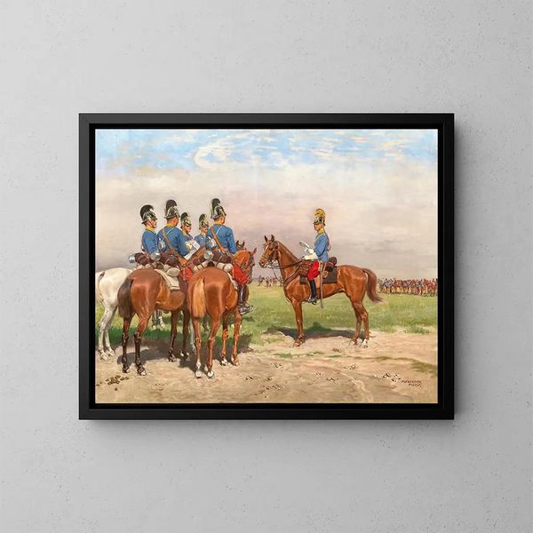 ficer and Dragon - Alexander Pock — framed artwork on a wall
