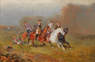 Alexander Von Bensa - Flucht eleganter Reiter vor dem Kampfgeschehen.webp