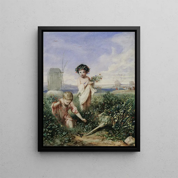 Children Picking Flowers - Alexandre-Gabriel Decamps — framed artwork on a wall