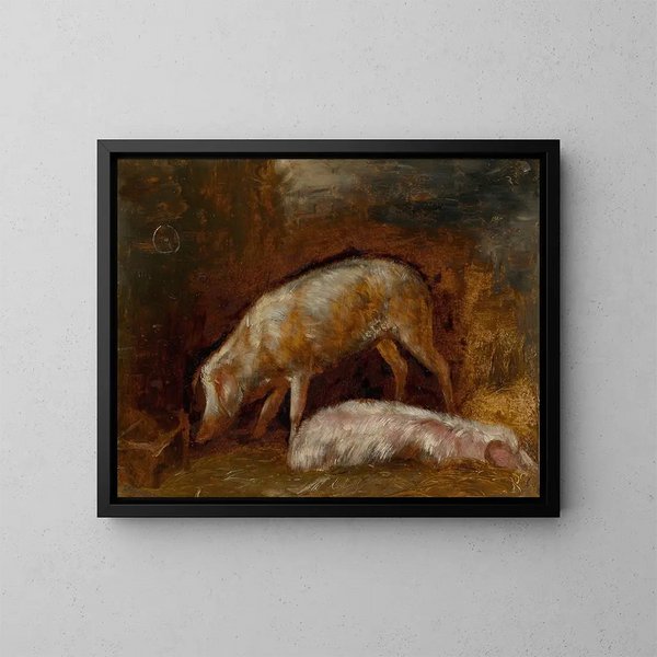 Study of Pigs - Alexandre-Gabriel Decamps — framed artwork on a wall