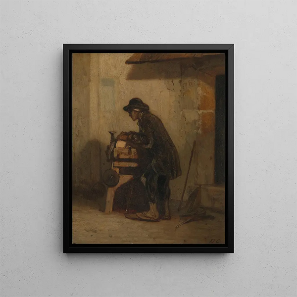 L' aiguiser de ciseaux - Alexandre-Gabriel Decamps — framed artwork on a wall