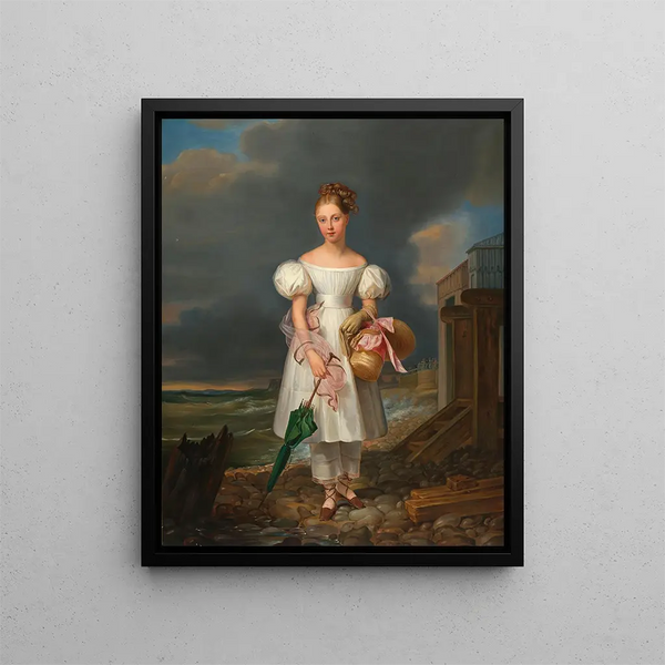 Portrait of a young girl on the beach - Alexandre-Jean Dubois-Drahonet — framed artwork on a wall